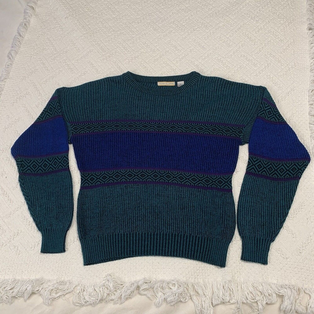 Vintage Adam Sloane Sweater Mens Large Blue Green Pullover Acrylic